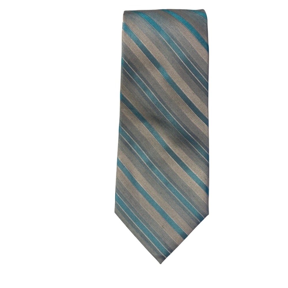 Calvin Klein Mens Blue Silver Stripe Silk Blend Necktie Formal Business vintage